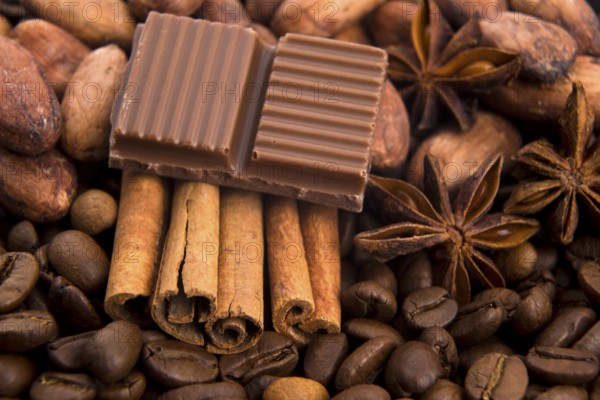 Chocolate with coffee beans, spices and cacao, lodz