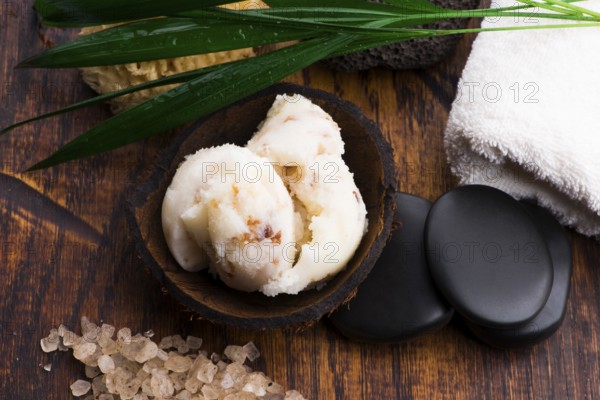 Body scrub of sea salt homemade cosmetic for Spa care