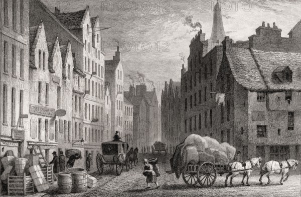 Cowgate, looking East, Edinburgh, Scotland, 19th century, from Modern Athens by Th. H. Shepherd