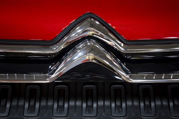 Sofia, Bulgaria - 3 June, 2022: Close-up of Citroen logo is seen at Sofia Motor Show