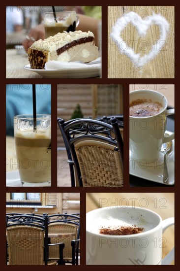 Collage on the theme of coffee break, enjoying relaxation Time for a cup of coffee and relaxing