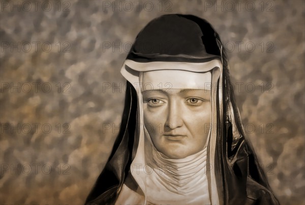 Figure of Hildegard of Bingen, Sibyl of the Rhine, 1098 – 1179, German Benedictine abbess and polymath, digitally edited
