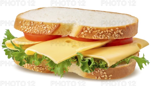 Sandwich with cheese, tomato and lettuce isolated on white background