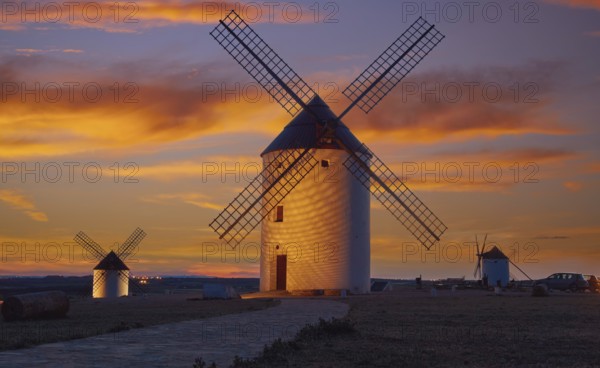 Mota del Cuervo windmills in Cuenca at Castile la Mancha of spain