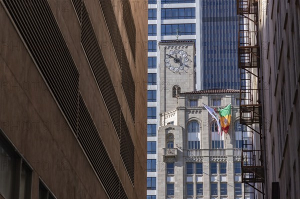 A picture of the James Oviatt building as seen from a nearby alley