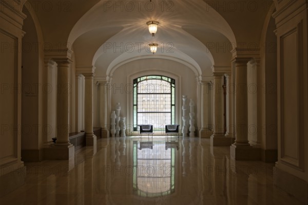 Interior view, Window, Cercle Municipal, Place dArmes, Luxembourg City, Luxembourg, Luxembourg, Europe