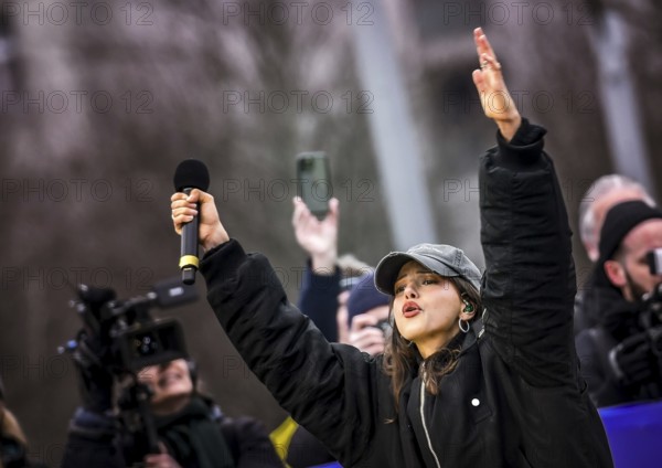 Rapper Nina Chuba performs at the rally. The demonstrators gathered under the slogan. Uprising of the decent. We are the firewall! Berlin