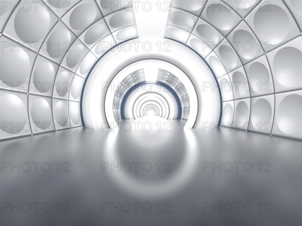 Futuristic tunnel like spaceship corridor with glowing lights
