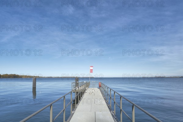 Boat landing stage with a view of the water in the Strelasund in Stralsund, Germany, Europe
