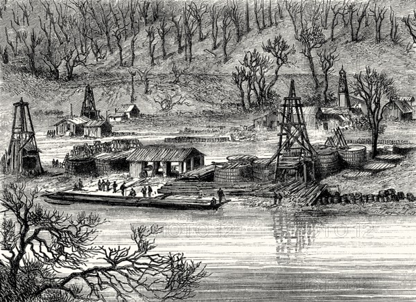 Early oil field exploitation in Pennsylvania, around 1862