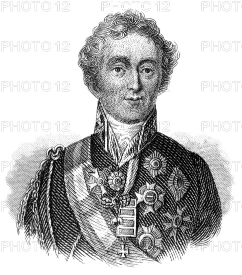 Portrait of Arthur Wellesley, 1st Duke of Wellington, 1769 - 1852, field marshal and a British military leader, foreign minister and prime minister, Portrait von Arthur Wellesley, 1. Duke of Wellington, 1769 - 1852, Feldmarschall und britischer Militärführer, Außenminister, Premierminister
