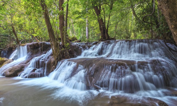 Deep forest waterfall, Kanjanaburi, Thailand, Asia