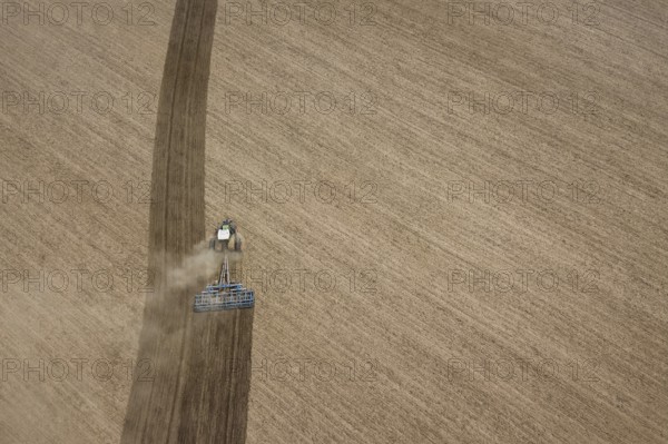 Field cultivation, preparation to plant, aerial view