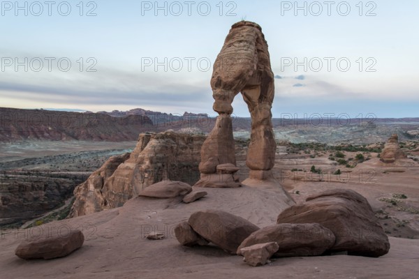 Sunrise over Delicate Arch in the Arches National Park, USA, North America