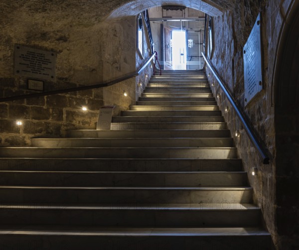 Rabat, Malta, 01 07 2022: Low angle view over the cellar staircase at the Saint Paul Grotto, Europe