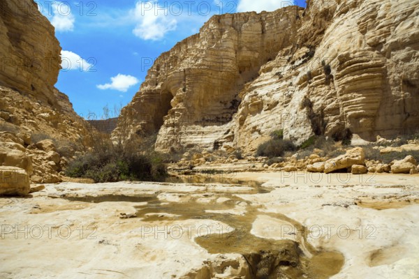 Beginning of a route. The concept of photo tourism. The magnificent gorge Ein Avdat is the most beautiful in the Negev desert. Within the walls there are many caves and rocks. Israel