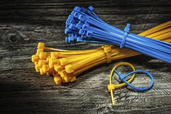 Plastic cables on vintage wooden board
