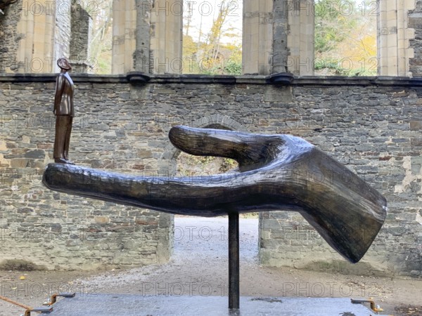 Sculpture from the artist Jean-Michel Folon in the Abbey of Villers-La-Ville, Walloon Brabant, Belgium, December 19th, 2020, Europe