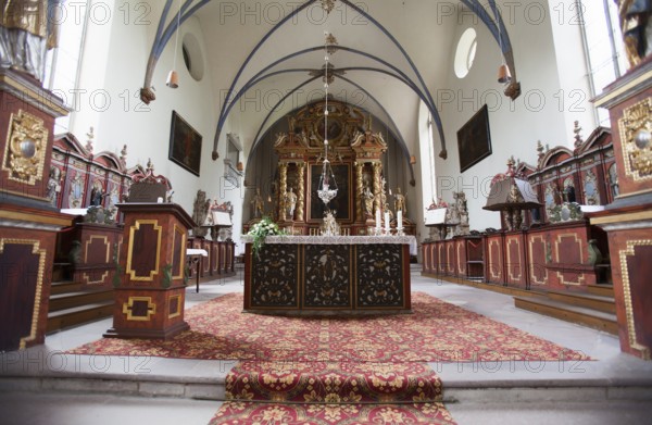 The abbey church, St. Stephanus and St. Vitus, Abbey Castle Corvey in Hoexter, Weserbergland, North Rhine Westphalia, Germany, Europe, Klosterkirche St. Stephanus und St. Vitus, ehemalige Abtei und Schloss Corvey in Höxter, Weserbergland, Nordrhein-Westfalen, Deutschland, Europa, Europe