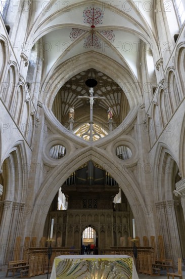 Interior view, Scissor Arches, Wells Cathedral, Wells, England, Great Britain