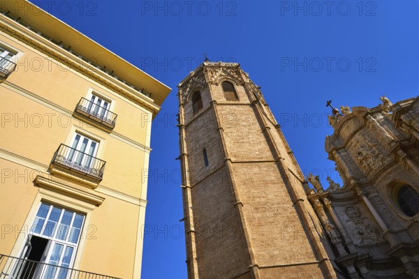 Valencia Plaza de la Reina square Miguelete also Micalet tower in Spain