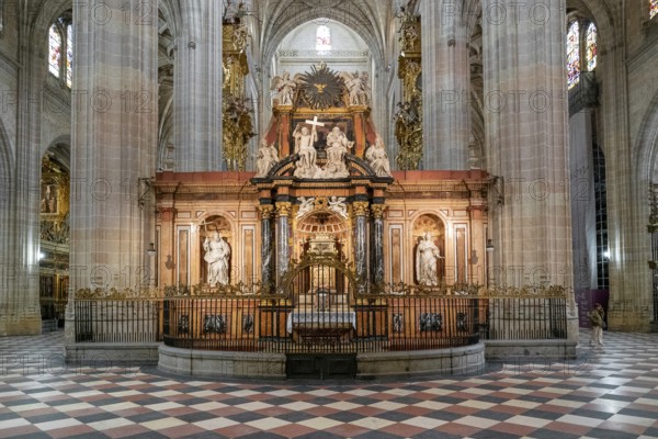 Segovia, Spain, 7 April, 2024: view of the retrochoir of the Segovia Cathedral, Europe