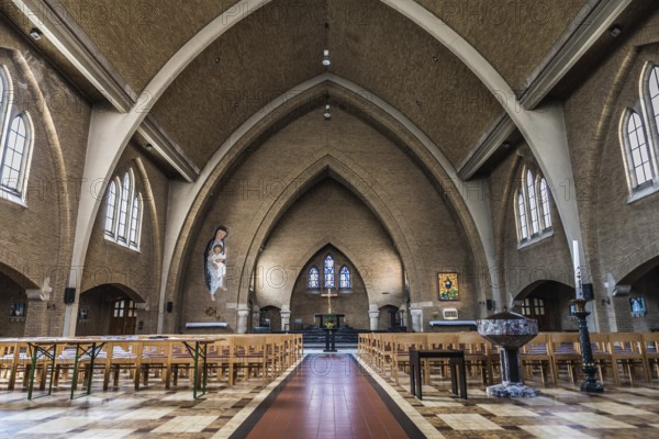 Brussels, Belgium, 07 03 2019 Interior of the Catholic church of the sacred heart with modern symmetric architecture, Europe