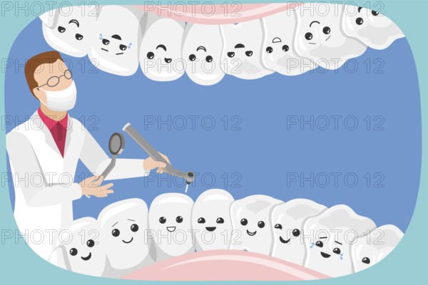 3D Isometric Flat Illustration of Teeth Examination, Dentist Examining Teeth With Instruments