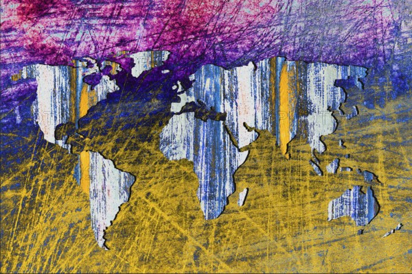 Roughly outlined world map with white background