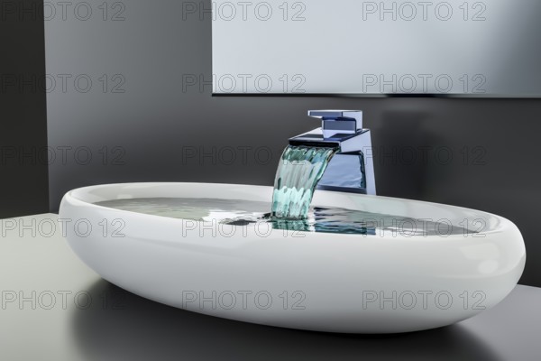 Water flowing in the basin 3d illustration