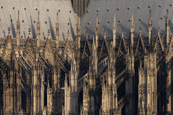 Cologne, view of the cathedral from the right bank of the Rhine, detail of the buttress between transept and choir