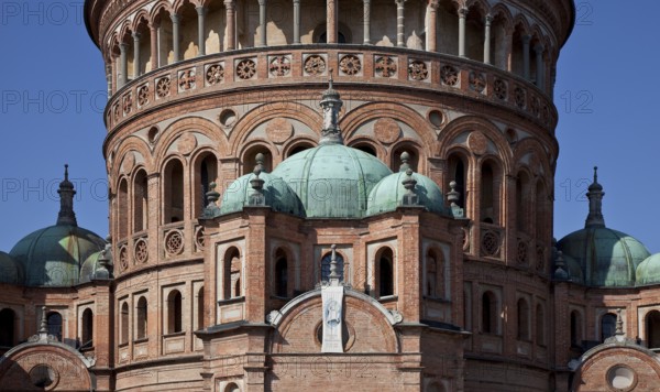 Italy Crema Pilgrimage church of S Maria delle Croce built 1490-1500 Early Renaissance brick central building with domed chapels and baroque campanile, St., Saint, Saint
