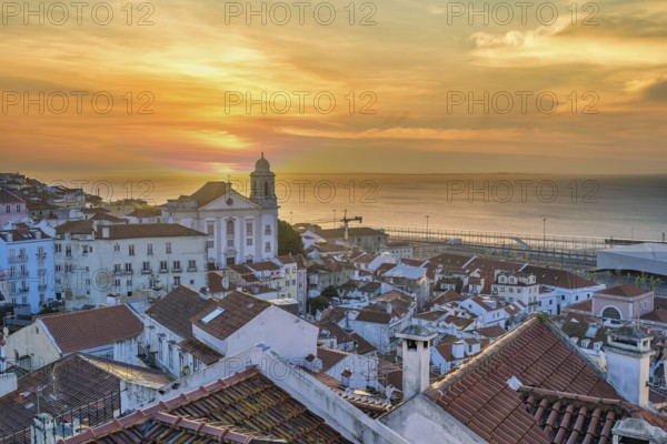Lisbon Portugal sunrise city skyline at Lisbon Alfama district