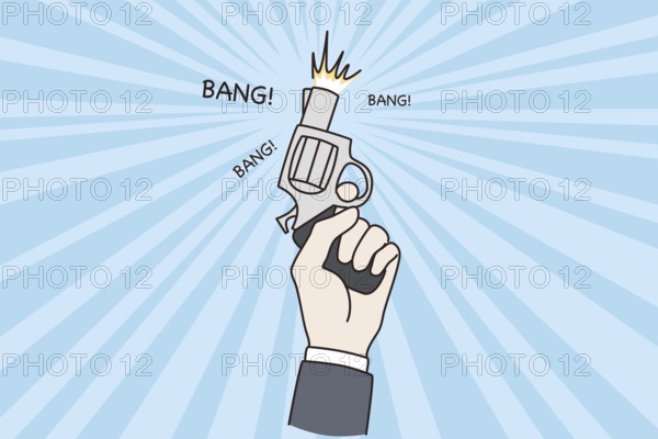 Business startup and new project concept. Human hand holding pistol gun ready to shoot for new business startup vector illustration Abstract vector wall art background. Minimalistic abstract wall art background for print. Scandinavian vector style