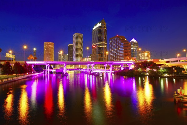 Florida Tampa skyline at sunset from Hillsborough river in US