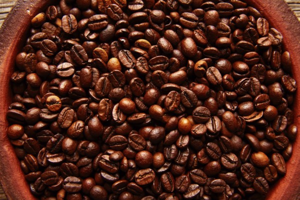Coffee beans in a clay dish with nice texture