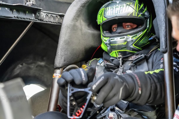 NHRA driver, Matt Hagan, prepares to qualify for the Dodge Power Brokers NHRA Mile-High Nationals in Morrison, CO, USA, North America