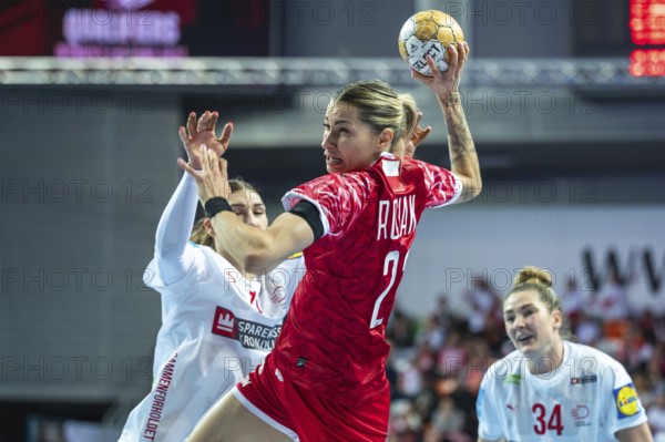LUBIN, POLAND - FEBRUARY 28, 2024: qualifications for the European Championships handball women's match between national teams Poland and Danmark. In action Rosiak Aleksandra.
