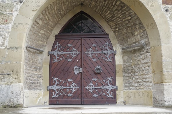 Historic portal, new building hall, door lock, decoration, granary, Middle Ages, Schwäbisch Hall, Germany, Europe