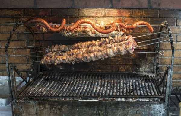 Grilled meal on a skewer in restaurant
