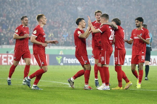 Freiburg goal celebrations: Matthias Ginter (SC Freiburg) puts Sportclub on the winning track with his header in the match for the DFB Cup 2024-25, 2nd round: SC Freiburg vs Hamburger SV, Freiburg im Breisgau, Germany / Germany