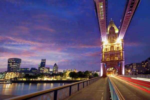 London Tower Bridge sunset on Thames river in England