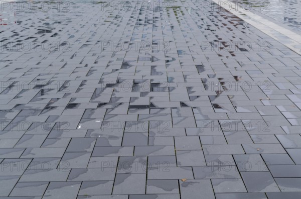 Paved deserted pedestrian zone in the city centre