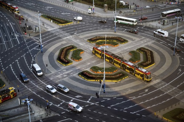 Large Roundabout on Marszalkowska Street near Centrum Tram Station in Warsaw