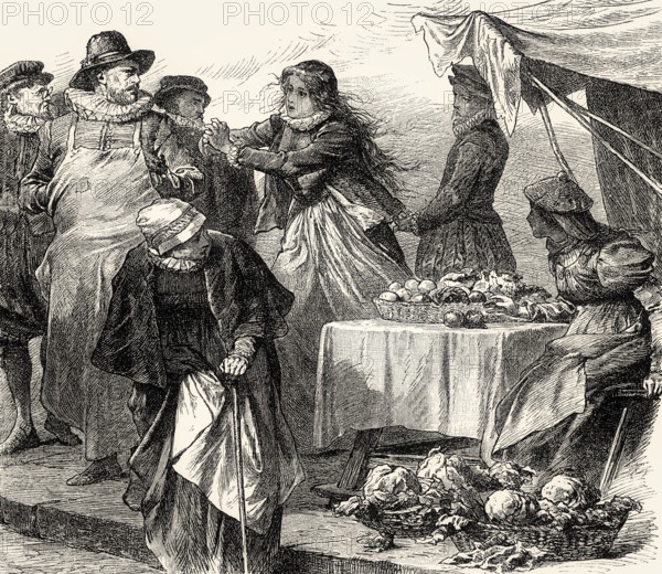 ACT V., SCENE I., Clara, Brackenburg, Burghers, scene from EGMONT by Johann Wolfgang von Goethe