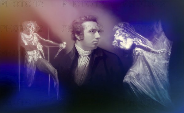Henry Fuseli or Johann Heinrich Füssli, 1741 – 1825, Swiss painter, draughtsman and writer, digitally edited after Northcote, 1778, Lady Macbeth Seizing the Daggers, scene from The Tragedy of Macbeth by William Shakespeare