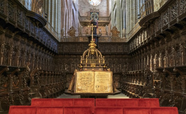 Astorga, Spain, 12 April, 2024: view of the choir in the Catehdral of Saint Mary in Astorga, Europe