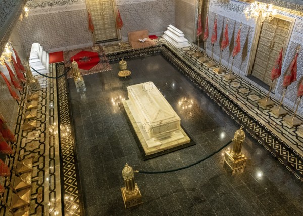 Rabat, Morocco, 30 March, 2024: interior view of the Mausoleum and tomb of Mohammed V in downtown Rabat, Africa