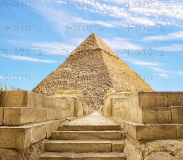 Stairs to the Great Pyramid of Khafre in Giza, Egypt, Africa