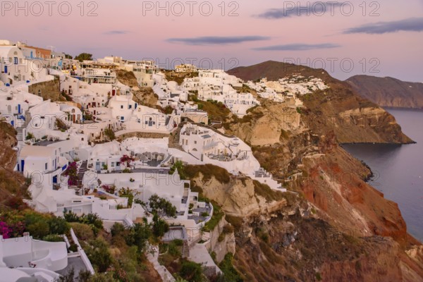 Oia village in sunset light, Santorini, Greece, Europe